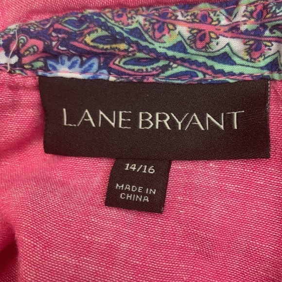 Size 14/16 Lane Bryant LINEN BARBIE Pink Button Down Top - Picture 5 of 7
